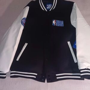 NBA Black and White Jacket with Logo Patches